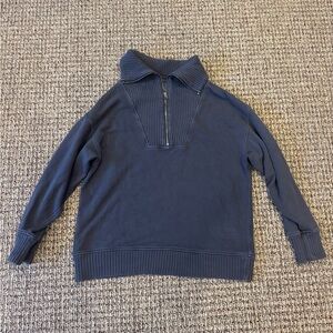 Woman Navy Half-Zip Sweater